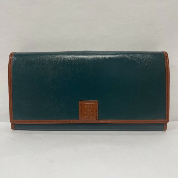 CELINE Vintage Dark Green Leather Bifold Long Wallet - Preowned - Picture 1 of 15
